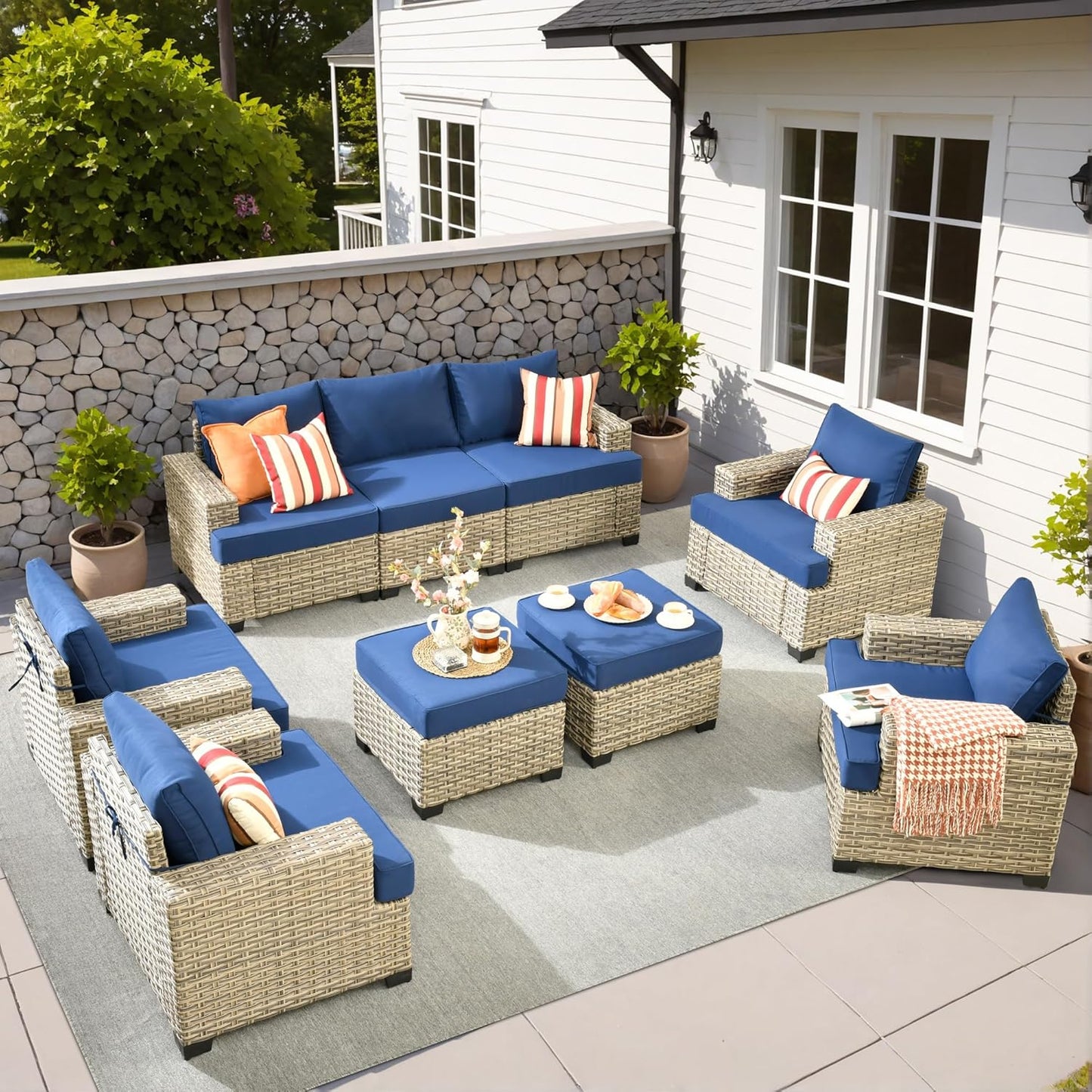 15-Piece Outdoor Sectional Sofa Set w/ 43" Fire Pit – L-Shaped Wicker Patio Furniture, Deep Seating & Swivel Rockers, Black