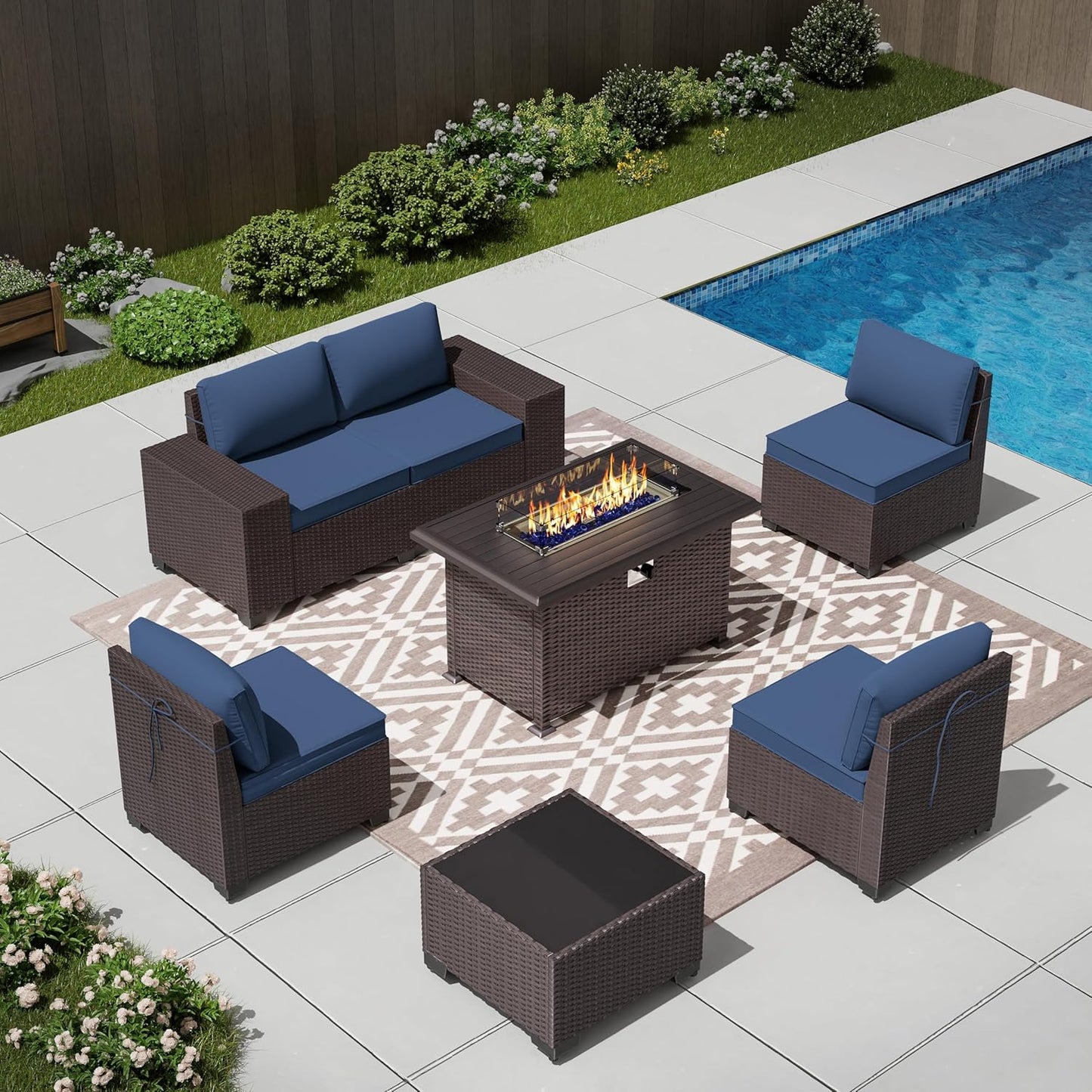 12 Pcs Outdoor Patio Furniture Set Outdoor Furniture All Weather Patio Sectional Sofa PE Wicker Modular Conversation Sets with Coffee Table, Swivel Rocking Chair (Grey)