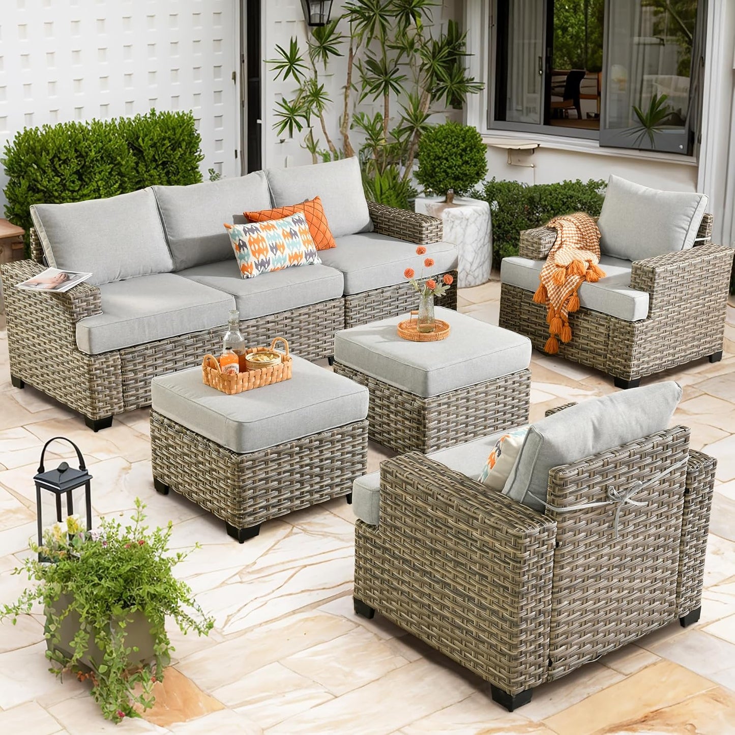 15-Piece Outdoor Sectional Sofa Set w/ 54" Fire Pit – L-Shaped Wicker Patio Furniture, Deep Seating & Swivel Rockers, Black
