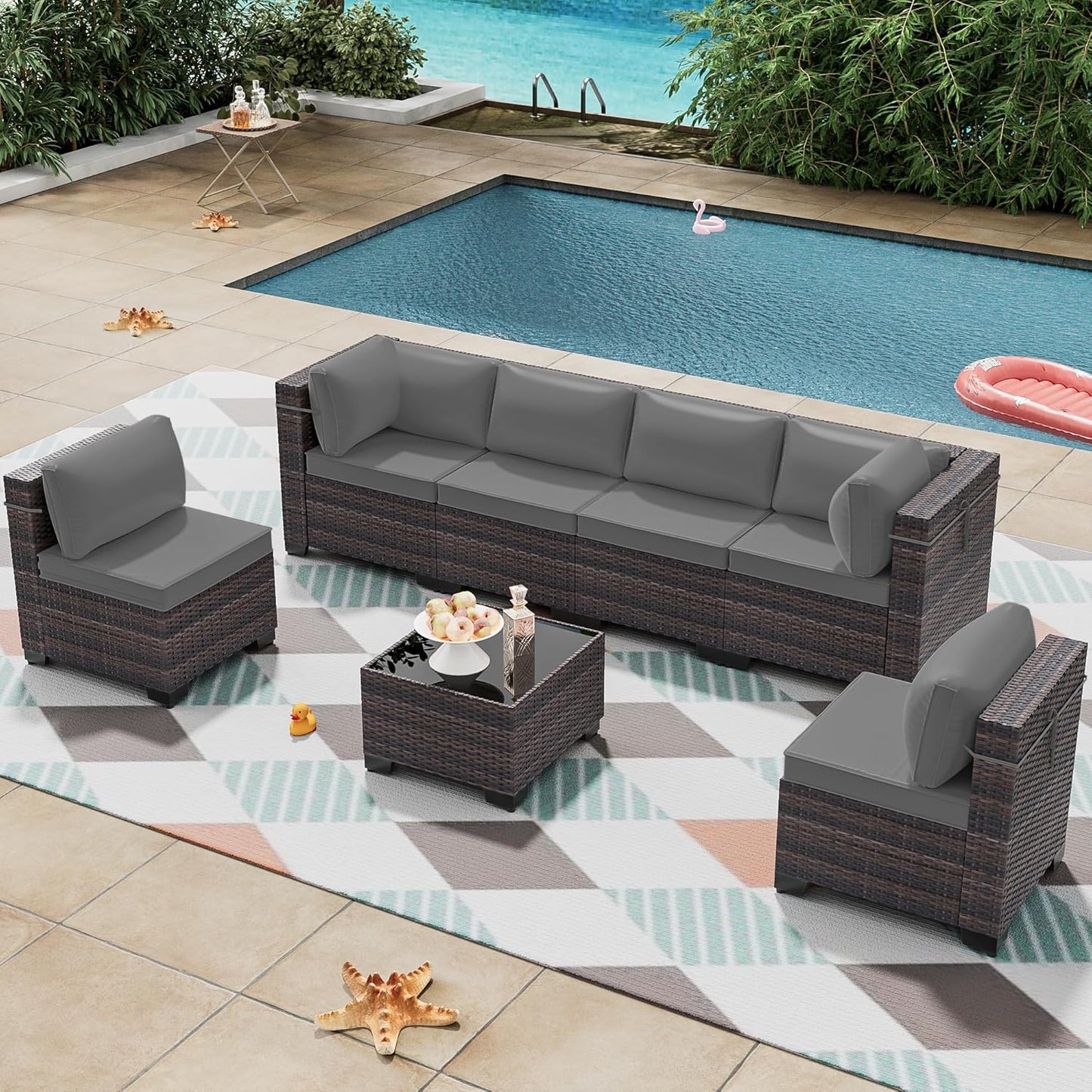 12 Pcs Outdoor Patio Furniture Set Outdoor Furniture All Weather Patio Sectional Sofa PE Wicker Modular Conversation Sets with Coffee Table, Swivel Rocking Chair (Grey)