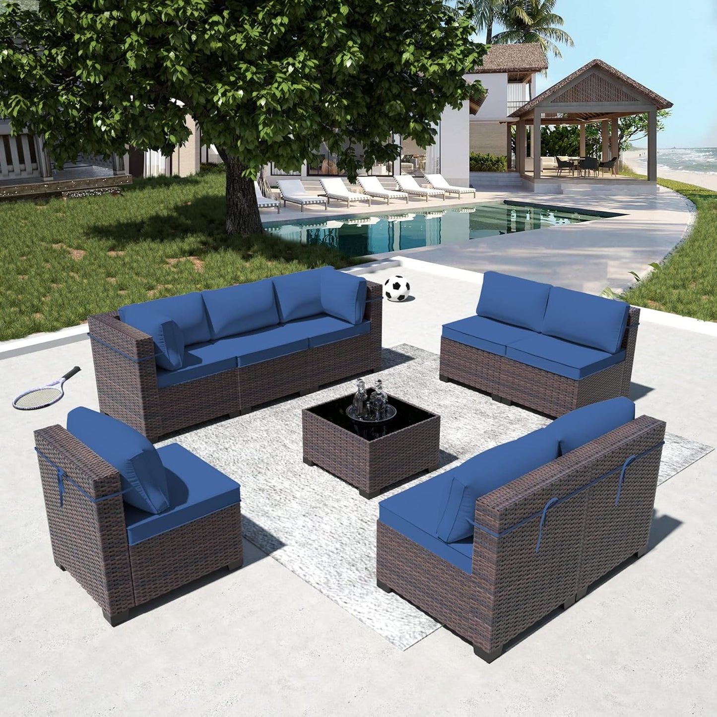 12 Pcs Outdoor Patio Furniture Set Outdoor Furniture All Weather Patio Sectional Sofa PE Wicker Modular Conversation Sets with Coffee Table, Swivel Rocking Chair (Grey)