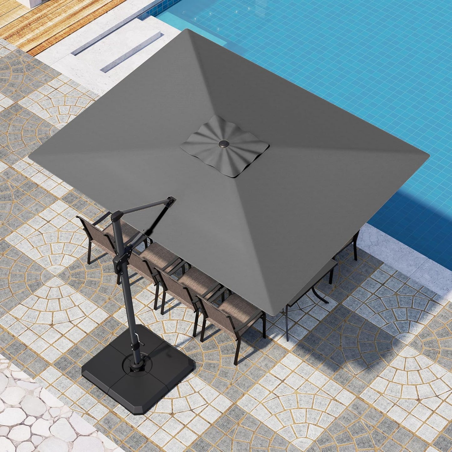 PHI VILLA 10ft Patio Cantilever Umbrella With Base, 360° Rotation & Infinite Tilt Aluminum Square Double Top Outdoor Offset Umbrella, Heavy Duty for Garden Poolside Backyard, Beige