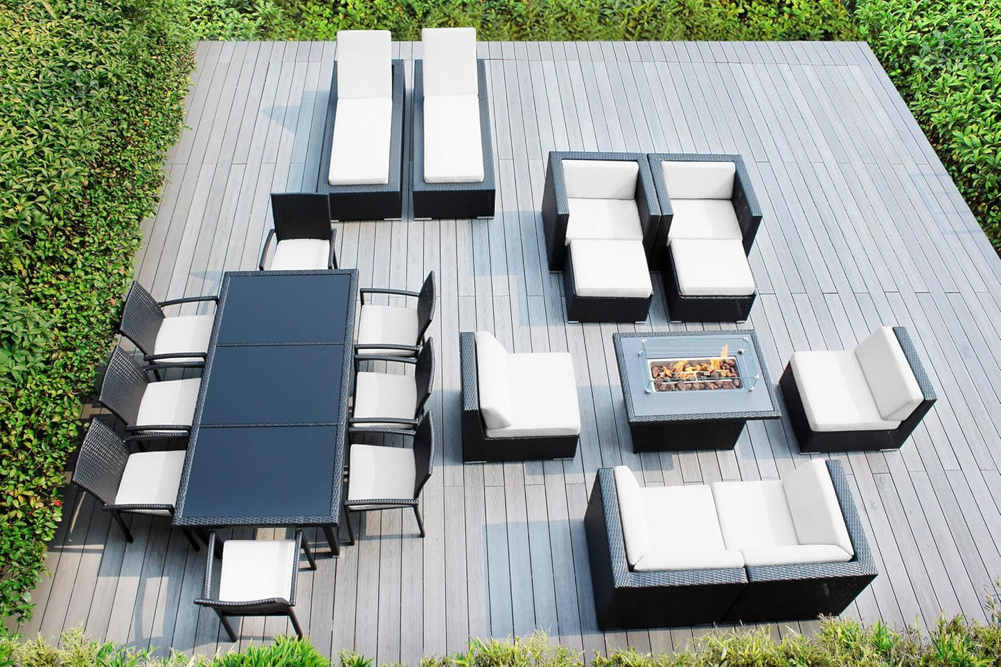 7 Piece Outdoor Patio Furniture Black Wicker Conversation Set with Fully Assembled Sectional and 42-inch Propane Gas Fire Table