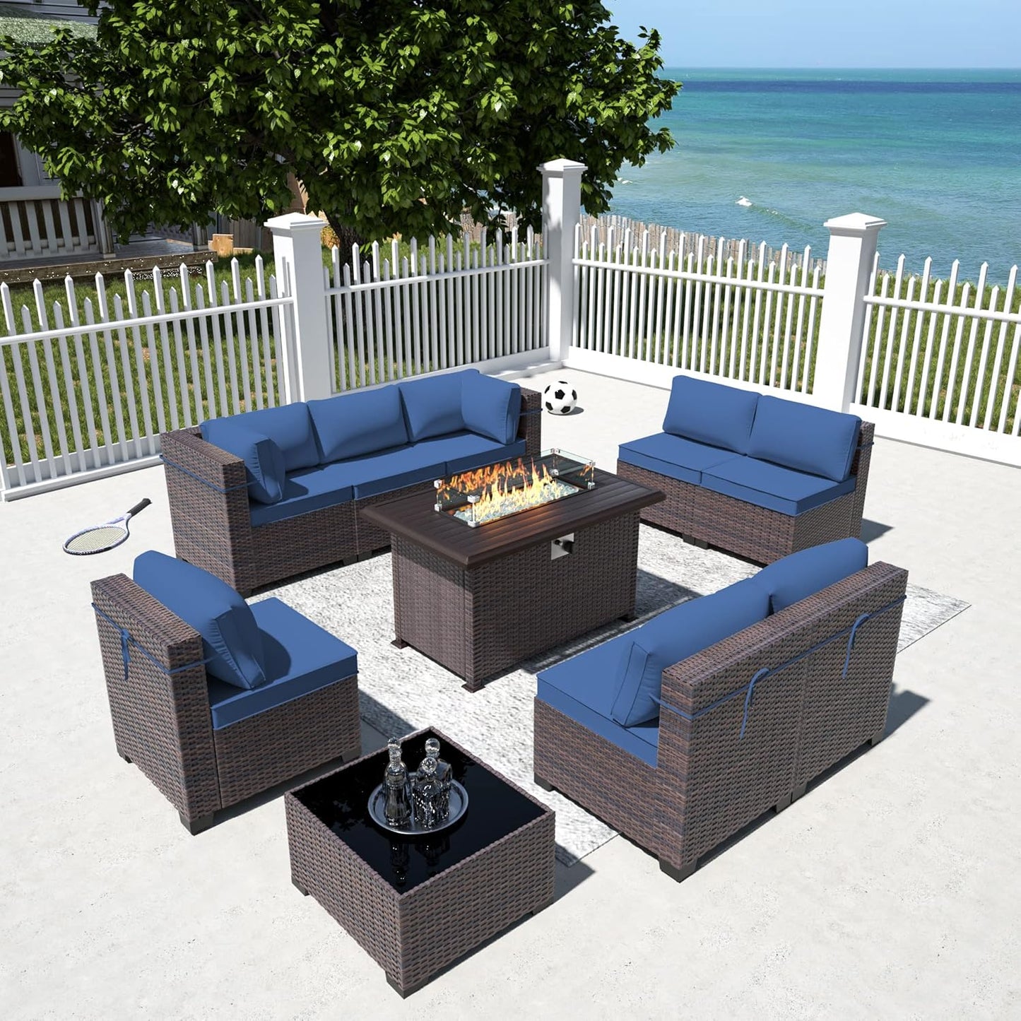 12 Pcs Outdoor Patio Furniture Set Outdoor Furniture All Weather Patio Sectional Sofa PE Wicker Modular Conversation Sets with Coffee Table, Swivel Rocking Chair (Grey)