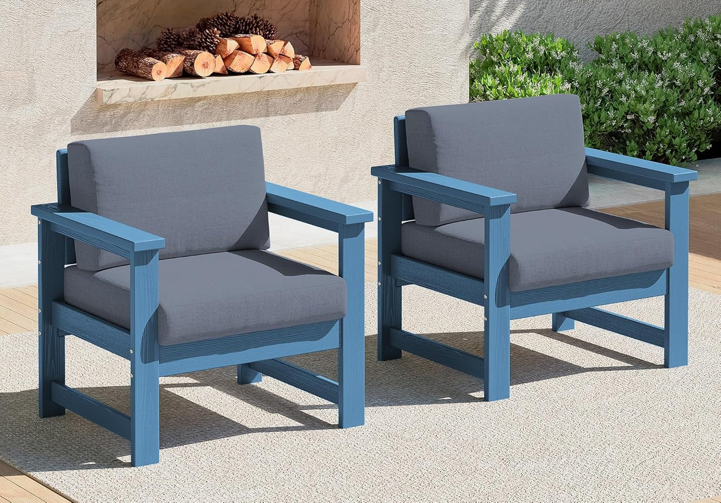 SERWALL 8 Pieces HDPE Outdoor Conversation Sofa Set with Cushions, All Weather Use Patio Couch Loveseat Furniture with Side Table for Balcony, Deck, Poolside, Black Frame with Khaki Cushions