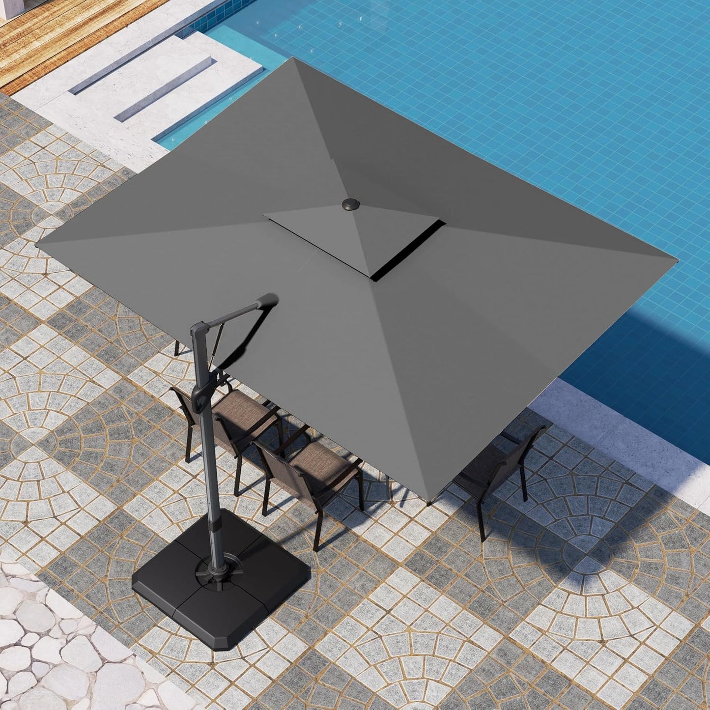 PHI VILLA 10ft Patio Cantilever Umbrella With Base, 360° Rotation & Infinite Tilt Aluminum Square Double Top Outdoor Offset Umbrella, Heavy Duty for Garden Poolside Backyard, Beige