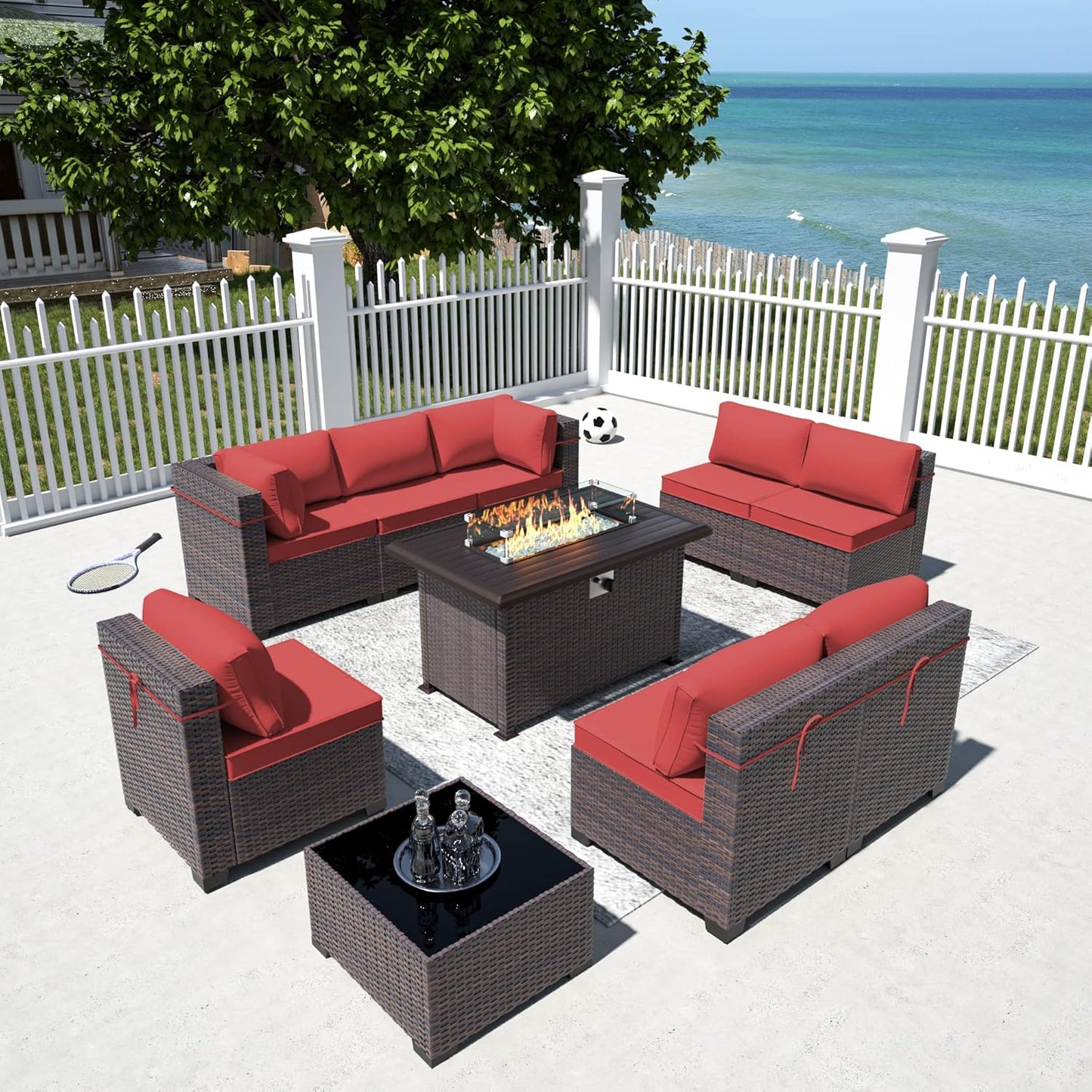 12 Pcs Outdoor Patio Furniture Set Outdoor Furniture All Weather Patio Sectional Sofa PE Wicker Modular Conversation Sets with Coffee Table, Swivel Rocking Chair (Grey)