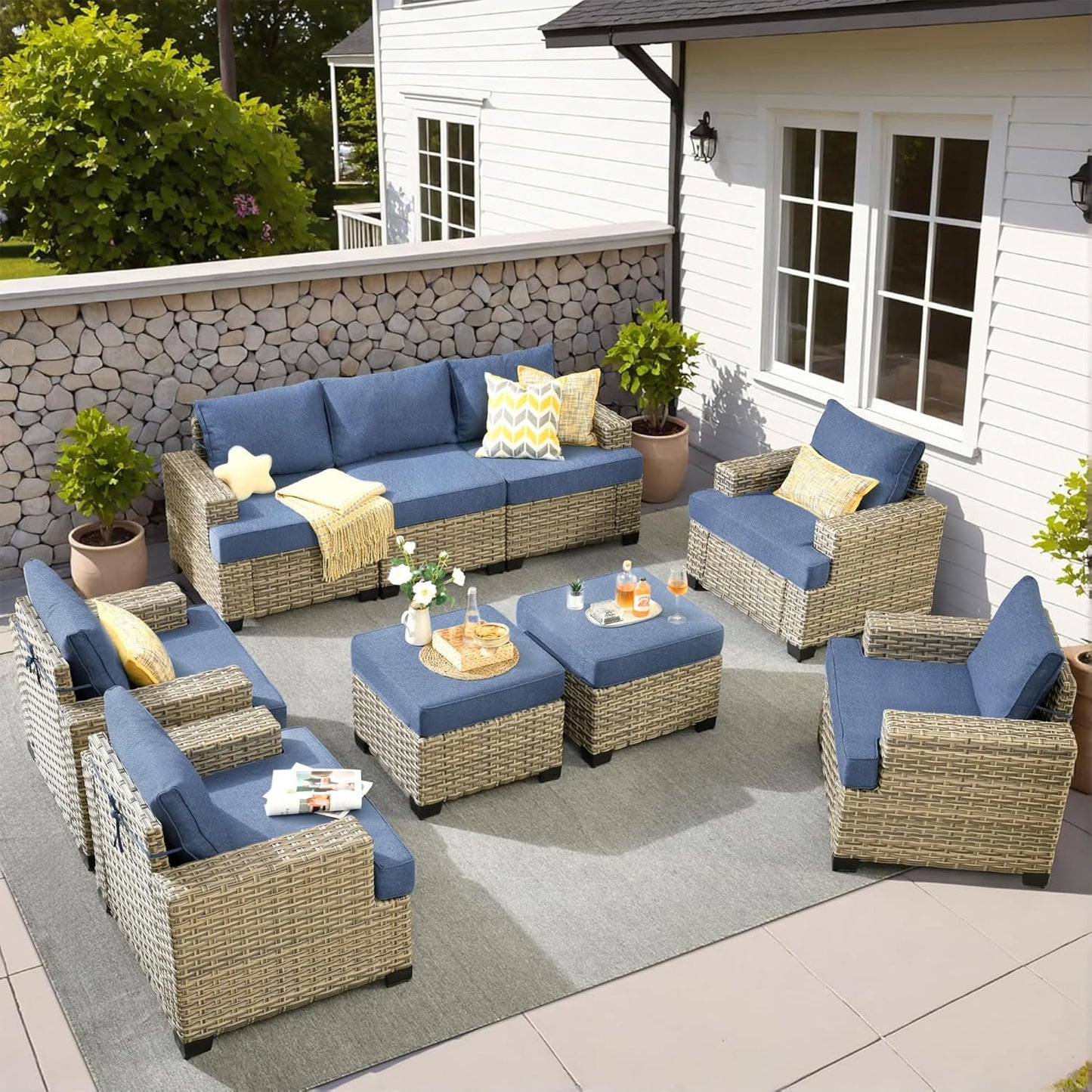 15-Piece Outdoor Sectional Sofa Set w/ 54" Fire Pit – L-Shaped Wicker Patio Furniture, Deep Seating & Swivel Rockers, Black