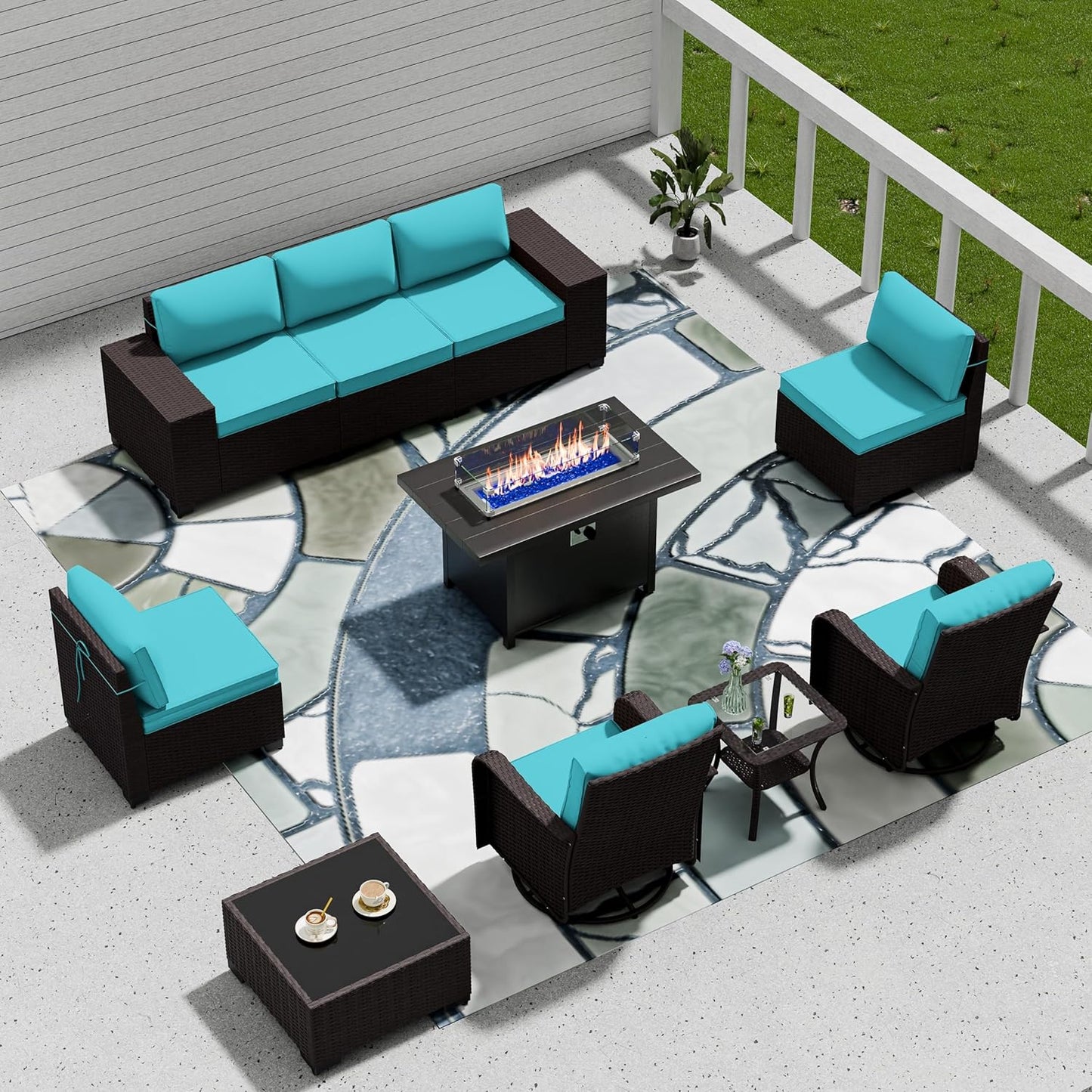 12 Pcs Outdoor Patio Furniture Set Outdoor Furniture All Weather Patio Sectional Sofa PE Wicker Modular Conversation Sets with Coffee Table, Swivel Rocking Chair (Grey)