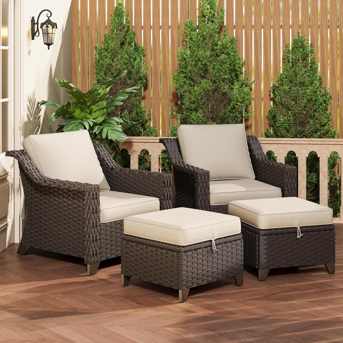 77'' Patio Sofa, All Weather Outdoor Rattan Wicker 3-Seat Sofa High Back Couch with Premium Cushions for Garden Backyard Porch(Brown/Navy)