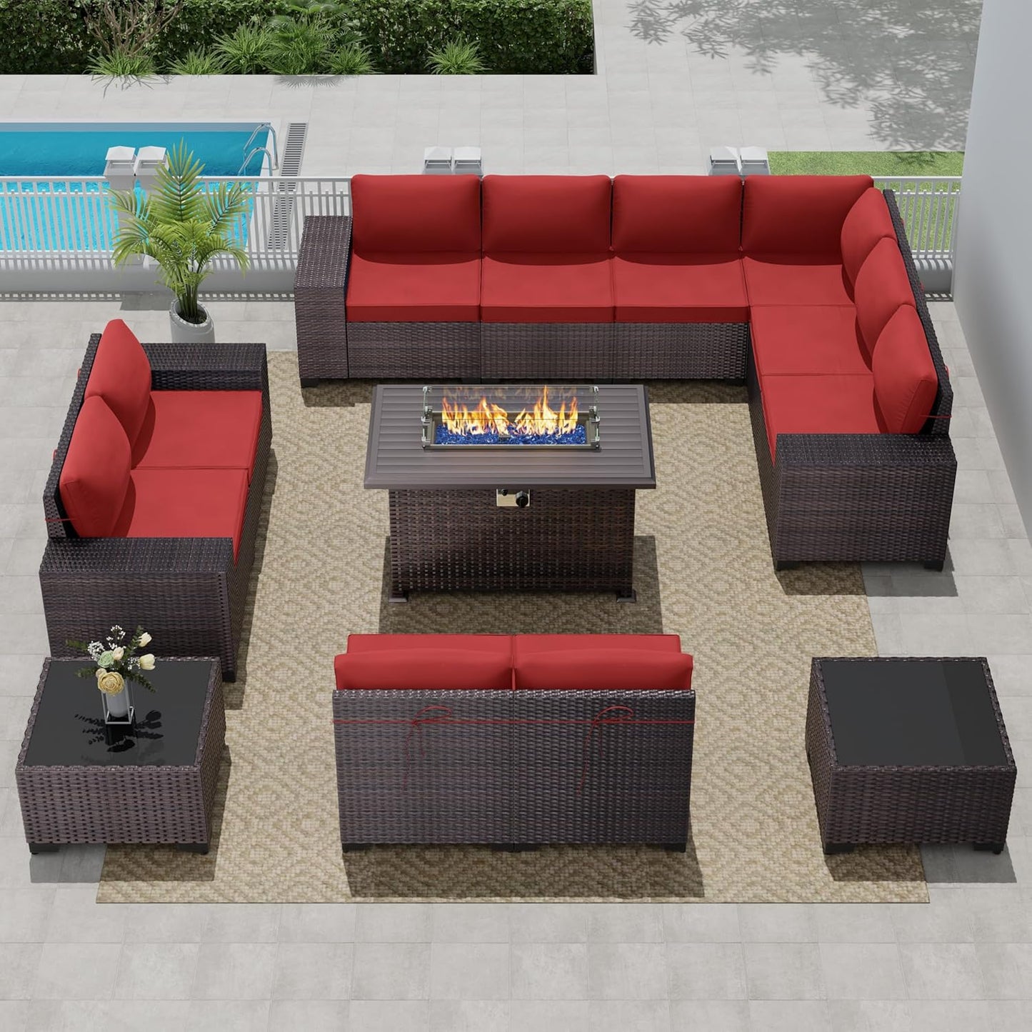 12 Pcs Outdoor Patio Furniture Set Outdoor Furniture All Weather Patio Sectional Sofa PE Wicker Modular Conversation Sets with Coffee Table, Swivel Rocking Chair (Grey)