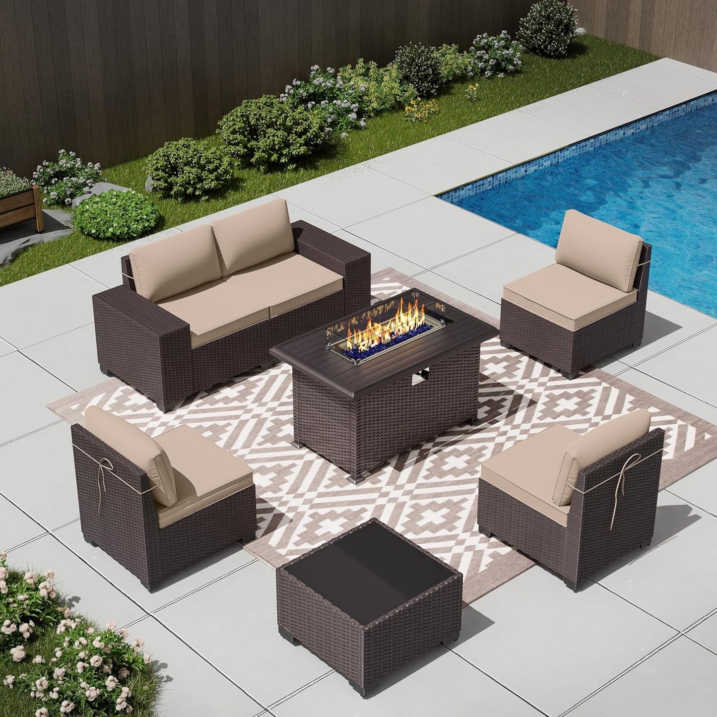 12 Pcs Outdoor Patio Furniture Set Outdoor Furniture All Weather Patio Sectional Sofa PE Wicker Modular Conversation Sets with Coffee Table, Swivel Rocking Chair (Grey)
