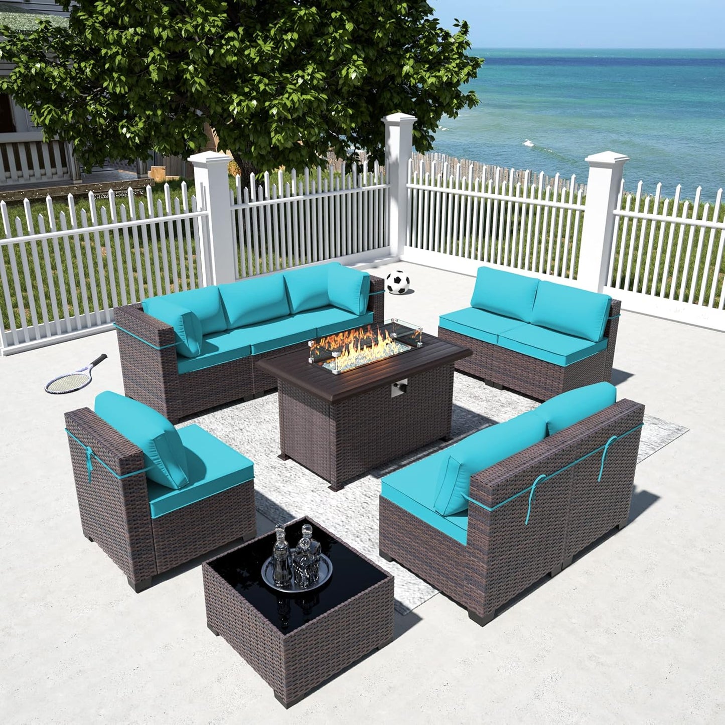 12 Pcs Outdoor Patio Furniture Set Outdoor Furniture All Weather Patio Sectional Sofa PE Wicker Modular Conversation Sets with Coffee Table, Swivel Rocking Chair (Grey)