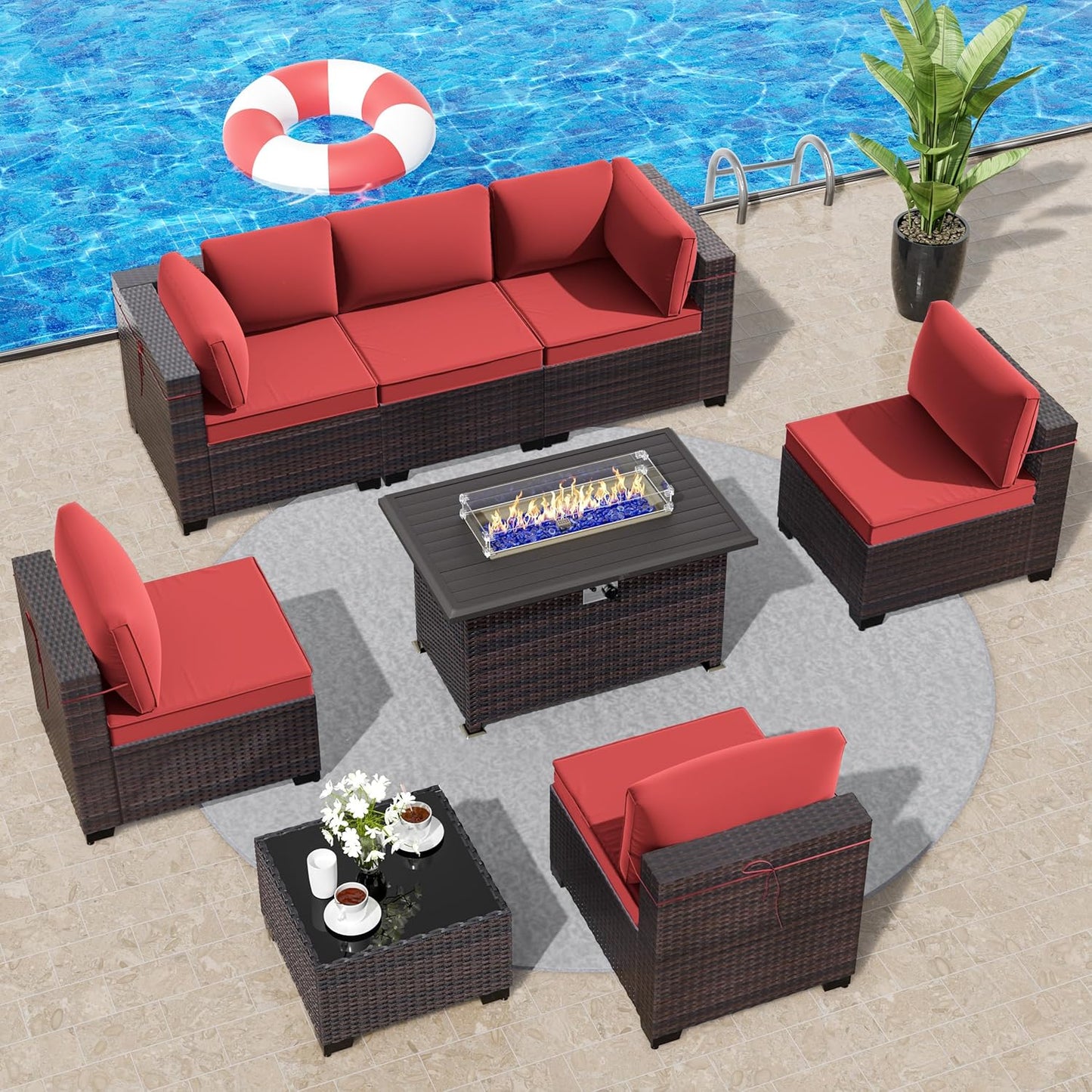 12 Pcs Outdoor Patio Furniture Set Outdoor Furniture All Weather Patio Sectional Sofa PE Wicker Modular Conversation Sets with Coffee Table, Swivel Rocking Chair (Grey)