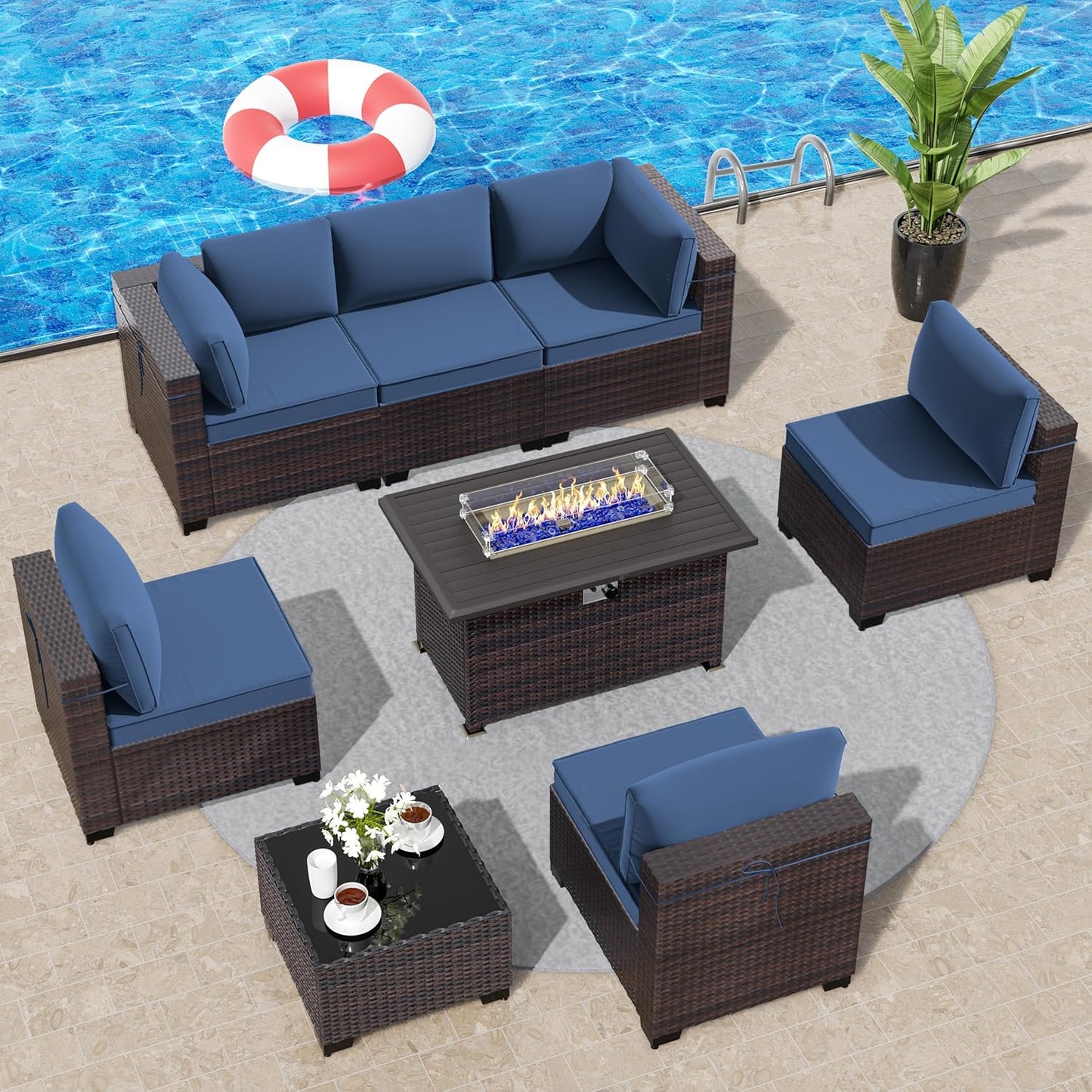 12 Pcs Outdoor Patio Furniture Set Outdoor Furniture All Weather Patio Sectional Sofa PE Wicker Modular Conversation Sets with Coffee Table, Swivel Rocking Chair (Grey)