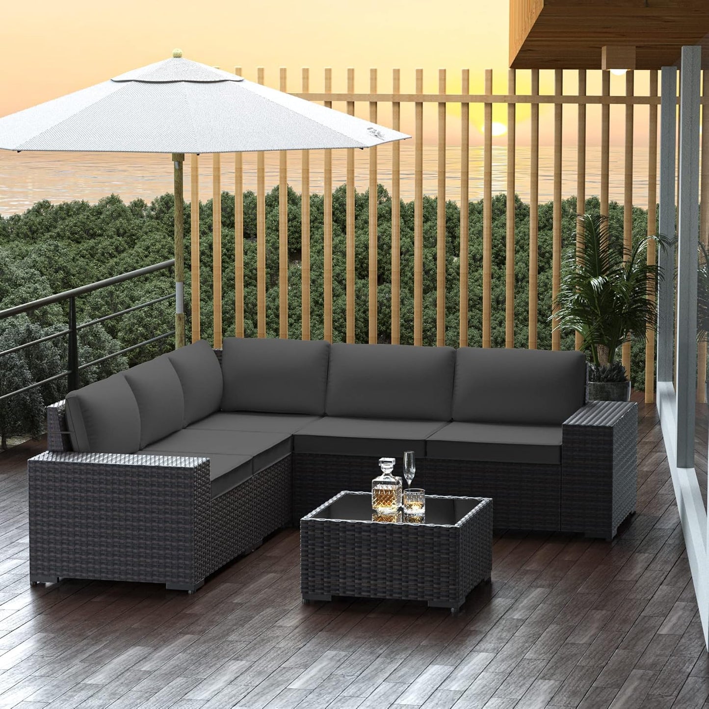 12 Pcs Outdoor Patio Furniture Set Outdoor Furniture All Weather Patio Sectional Sofa PE Wicker Modular Conversation Sets with Coffee Table, Swivel Rocking Chair (Grey)