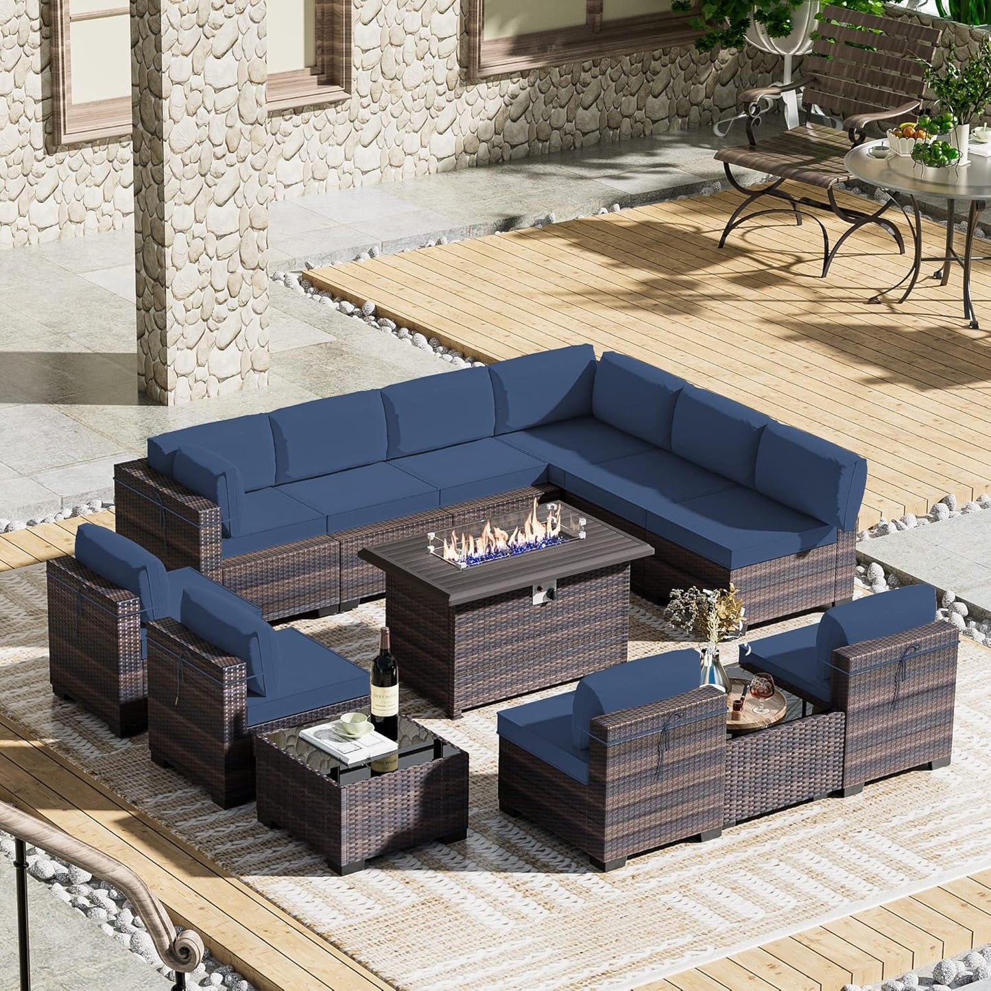 12 Pcs Outdoor Patio Furniture Set Outdoor Furniture All Weather Patio Sectional Sofa PE Wicker Modular Conversation Sets with Coffee Table, Swivel Rocking Chair (Grey)