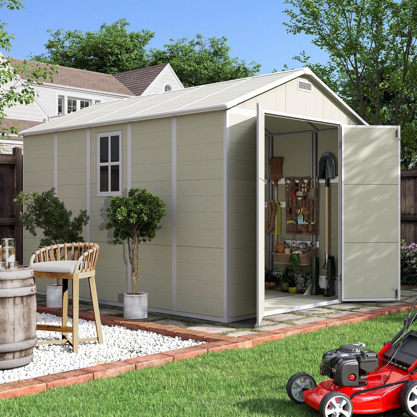 UDPATIO Outdoor Resin Storage Shed 6x4.5 FT, Plastic Garden Shed for Bike, Garbage Can, Tool, Outside Sheds with Lockable Door for Backyard, Patio, Lawn, Grey & White