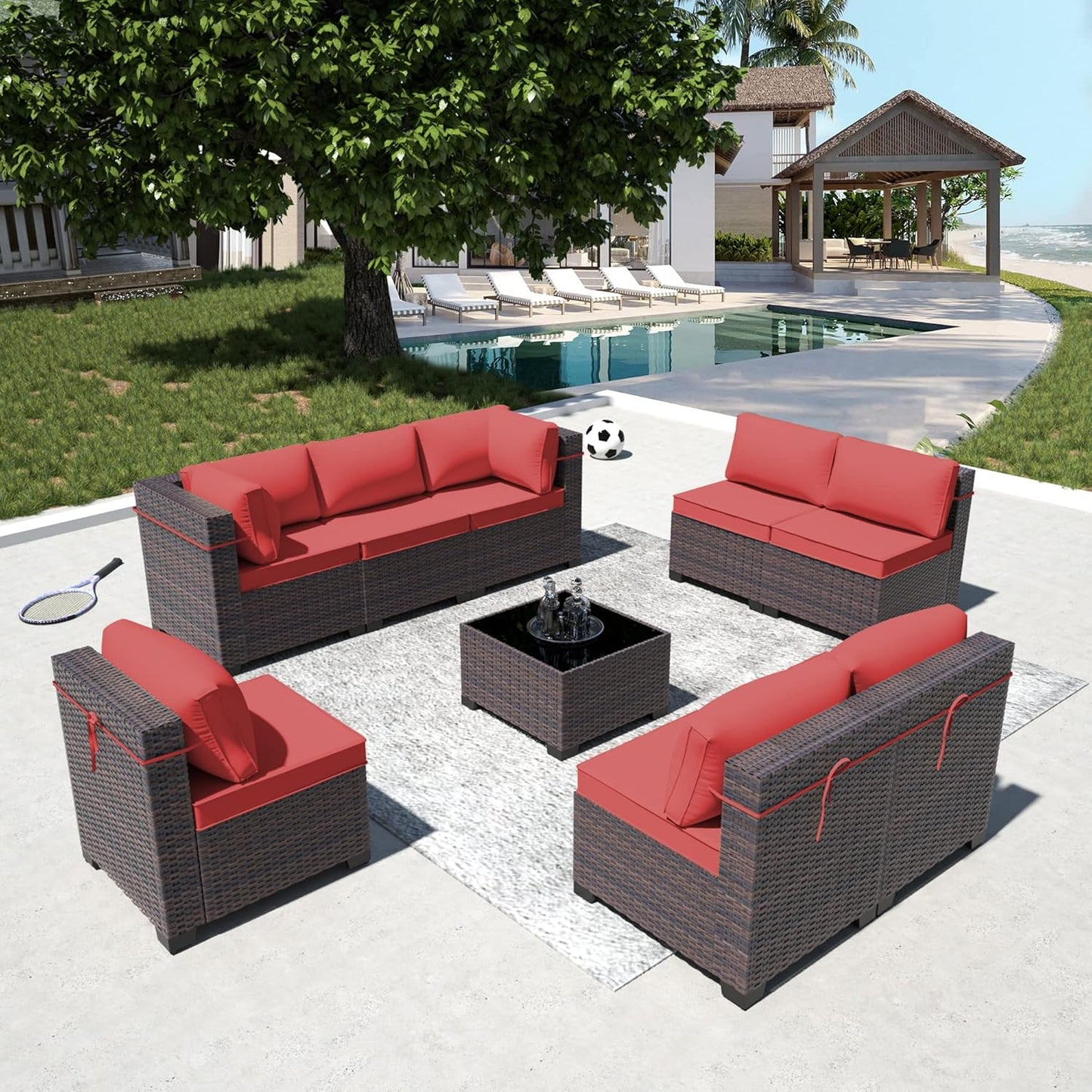 12 Pcs Outdoor Patio Furniture Set Outdoor Furniture All Weather Patio Sectional Sofa PE Wicker Modular Conversation Sets with Coffee Table, Swivel Rocking Chair (Grey)