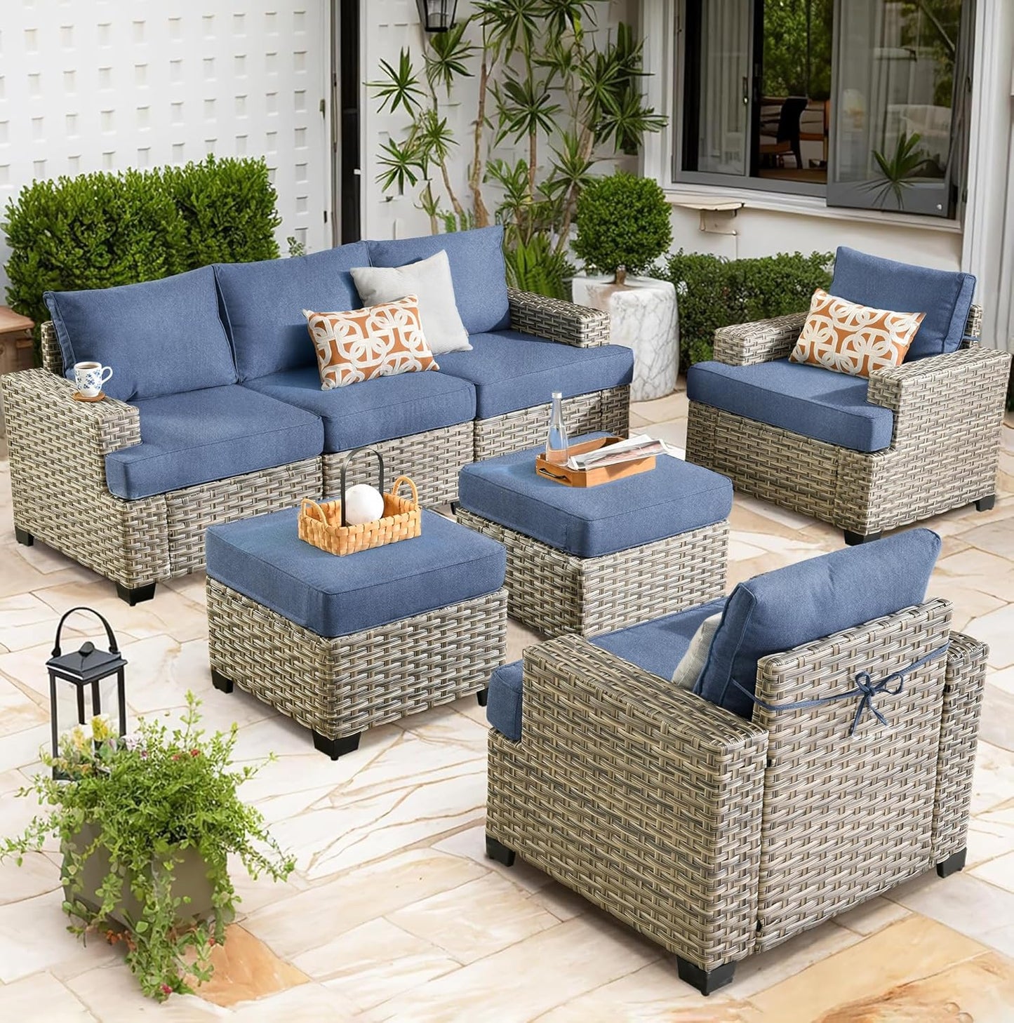 15-Piece Outdoor Sectional Sofa Set w/ 54" Fire Pit – L-Shaped Wicker Patio Furniture, Deep Seating & Swivel Rockers, Black