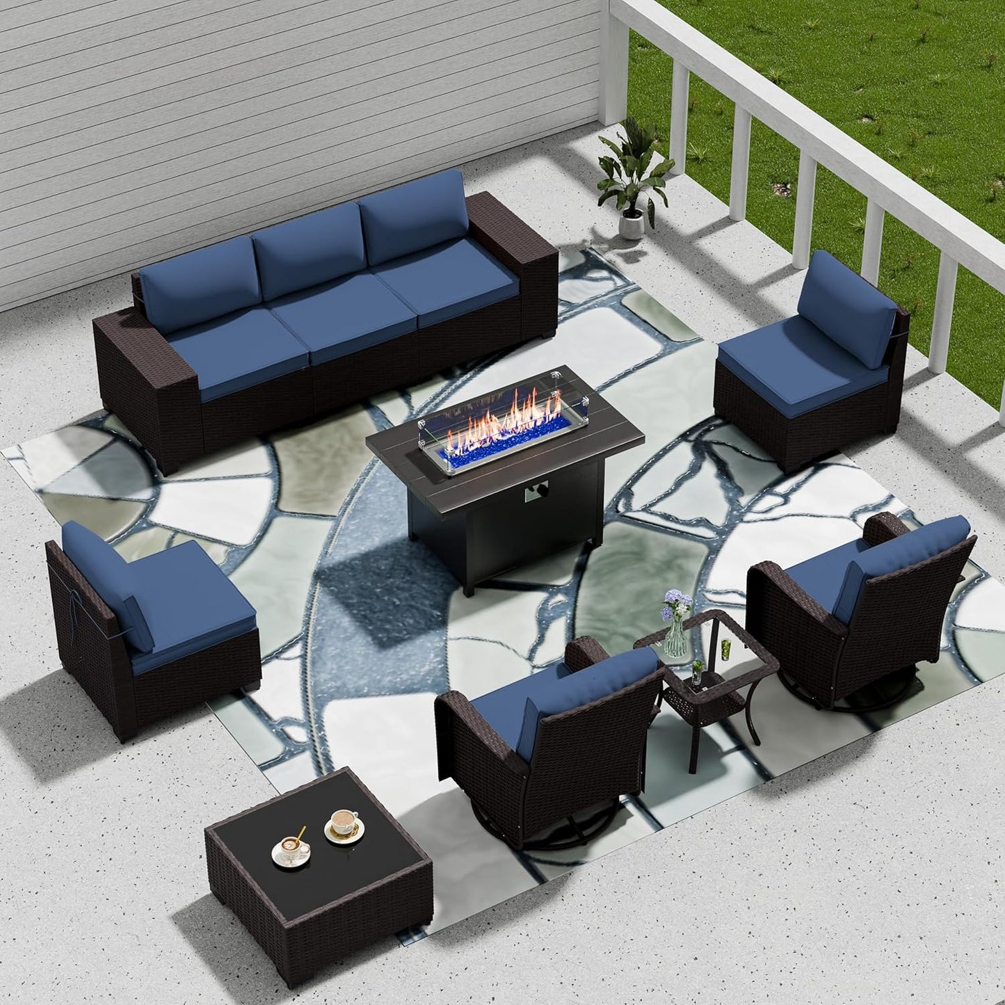 12 Pcs Outdoor Patio Furniture Set Outdoor Furniture All Weather Patio Sectional Sofa PE Wicker Modular Conversation Sets with Coffee Table, Swivel Rocking Chair (Grey)